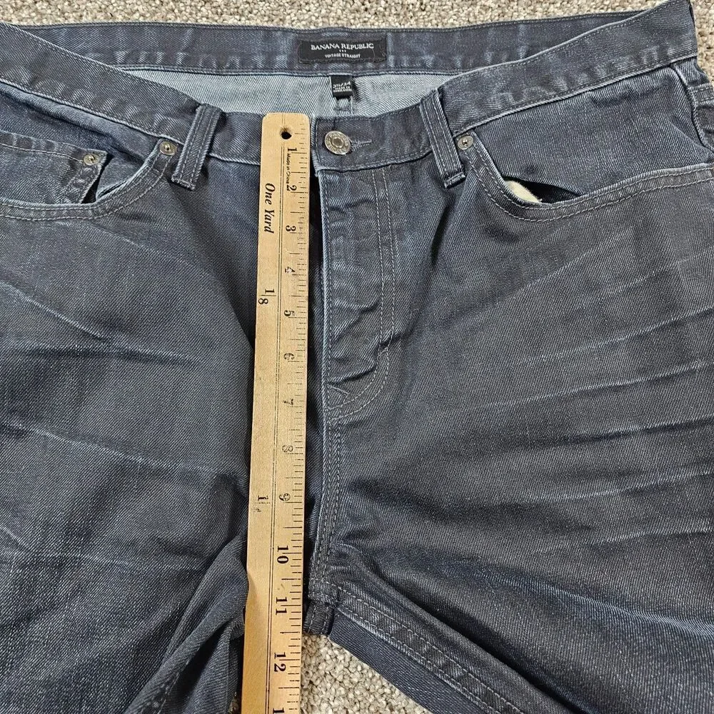 Banana Republic Jeans Mens 35x33 Black Vintage Straight Distressed Whiskering